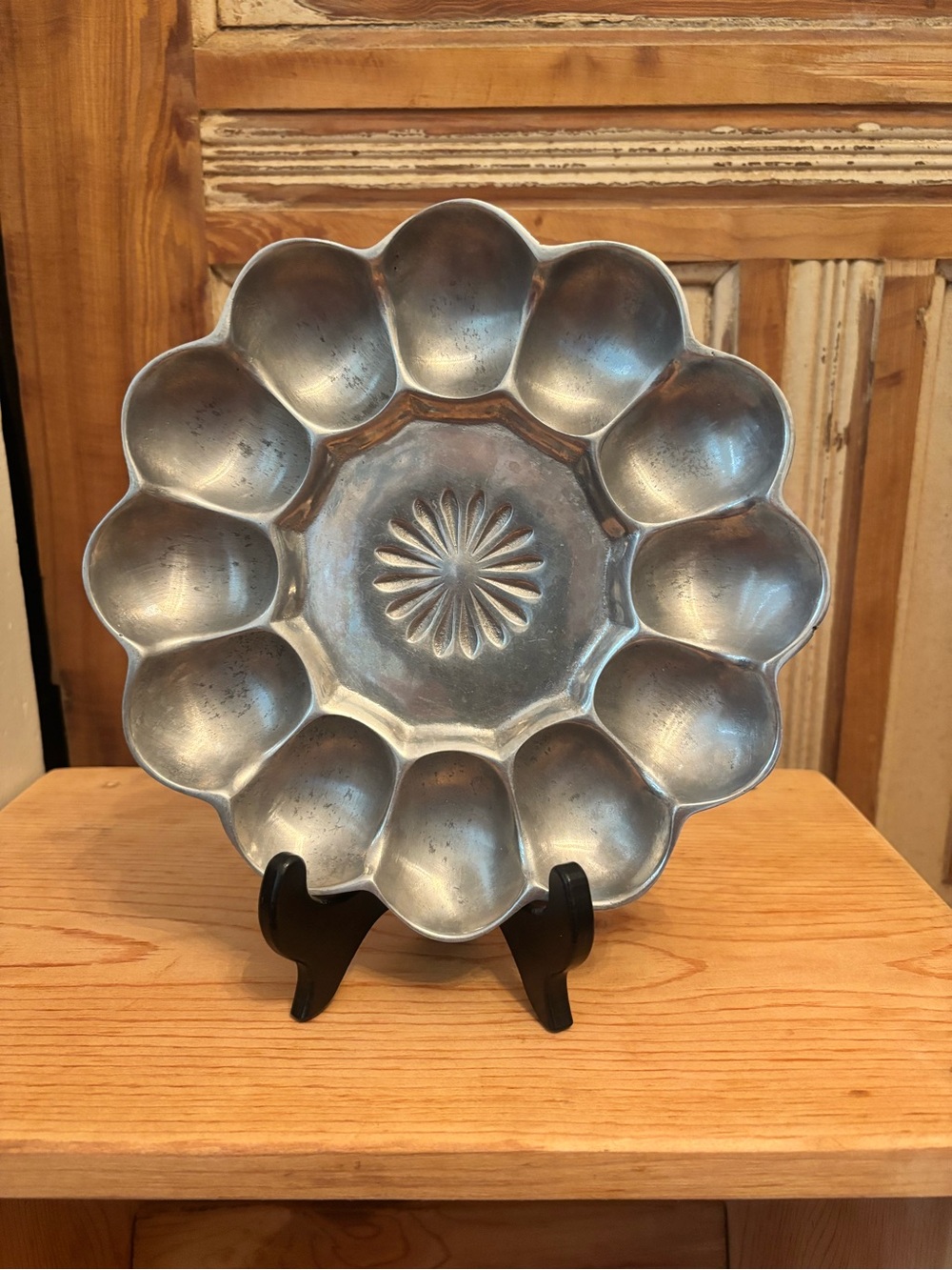 Vintage Metal Deviled Egg Plate - Silver Tone